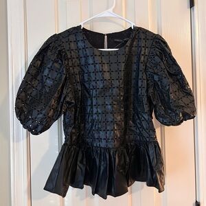 English factory black leather top, size small, brand new never worn